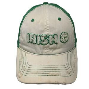 Falcon Baseball Cap White Green One Size Distressed Irish Shamrock Frayed Hat